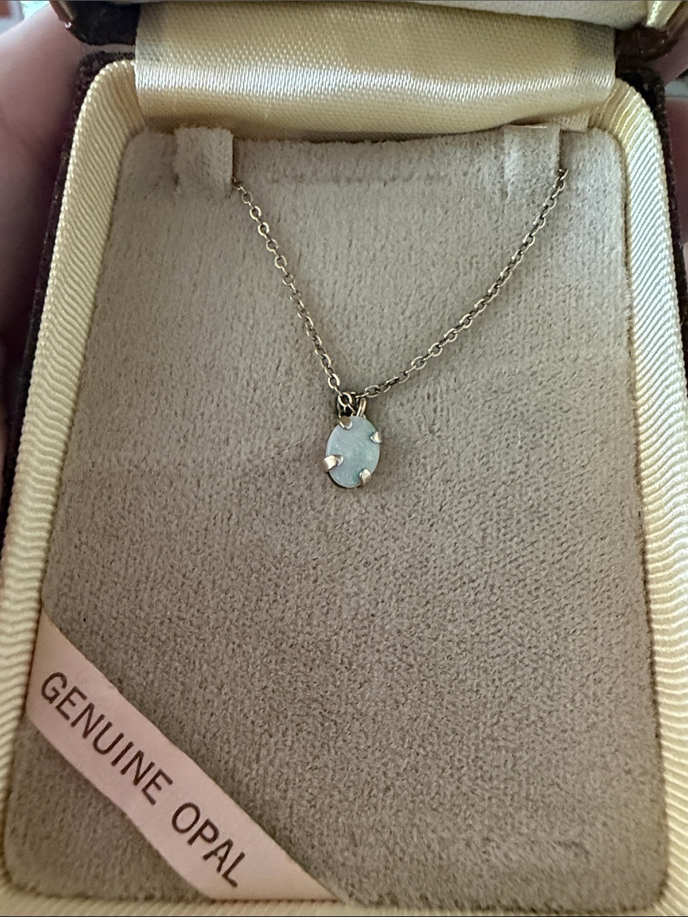 Krementz Oval White Opal Pendant Necklace on Fine Chain 24k gold plated